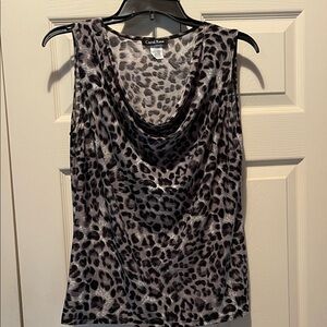Carol Rose Gray and Black Leopard Print Cowl Neck Sleeveless Top